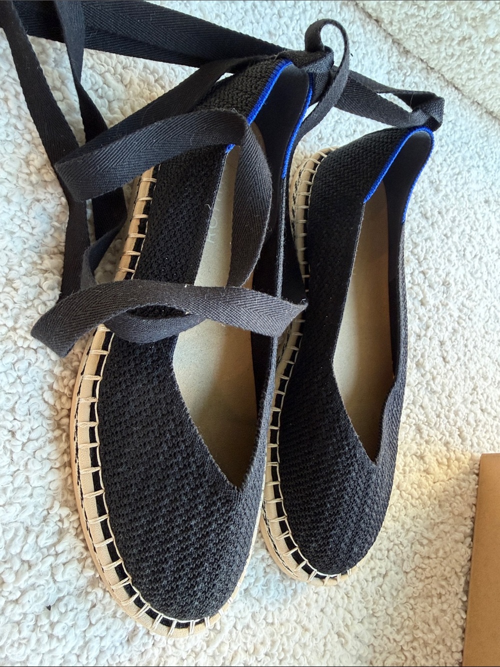 Rothy's Black Knit Lace-Up Espadrilles with Natural Trim